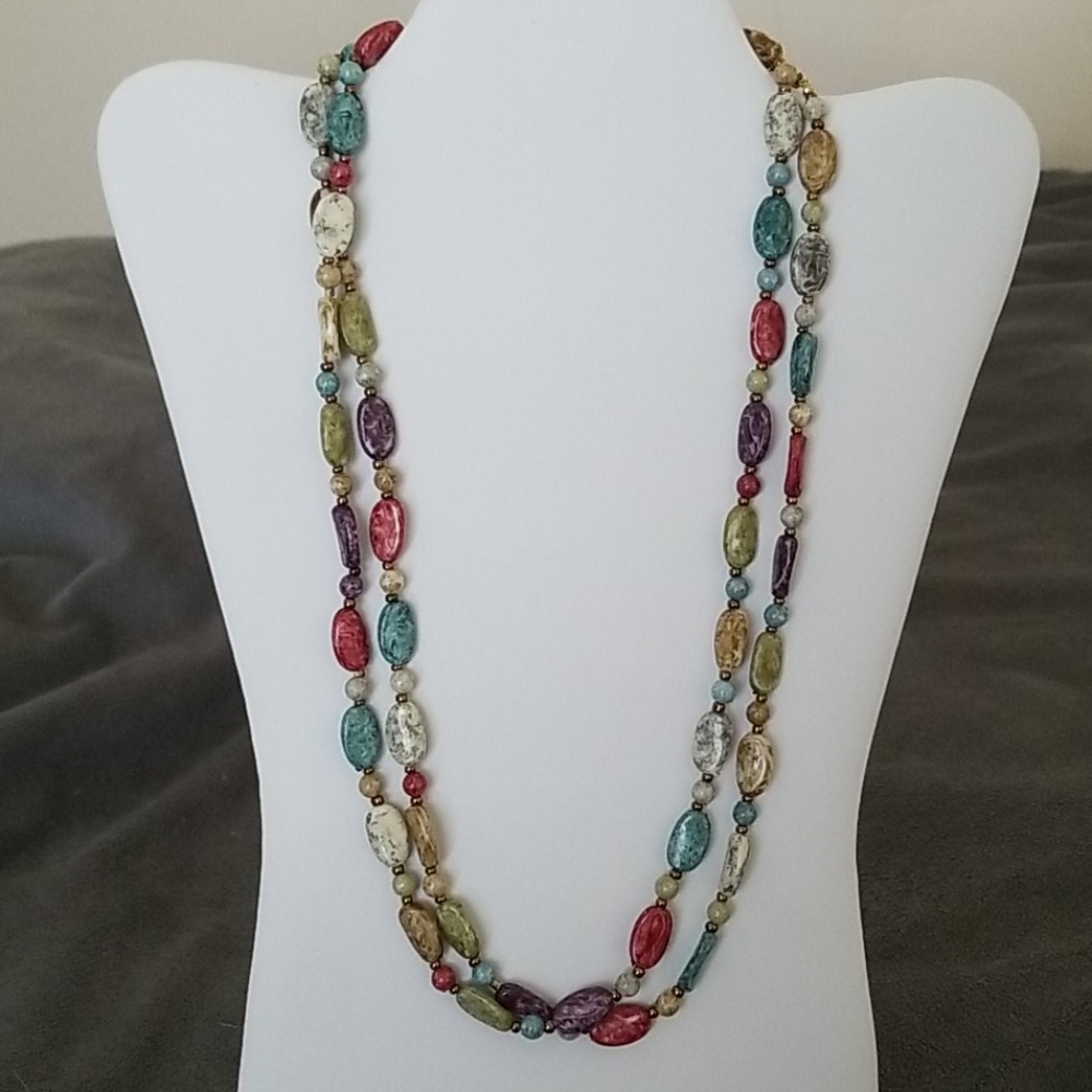 Long Multicolored Bead Necklace